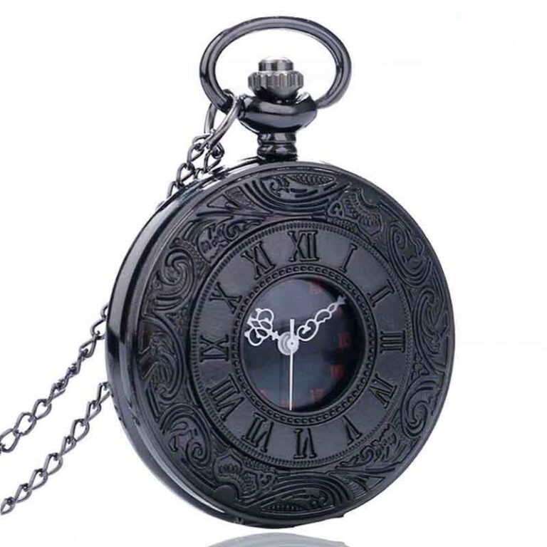Tiong Vintage Taschenuhr Mechanisch – Schwarz, Skelett-Zifferblatt, Mit Kette (ca. 45 Mm), Handaufzug