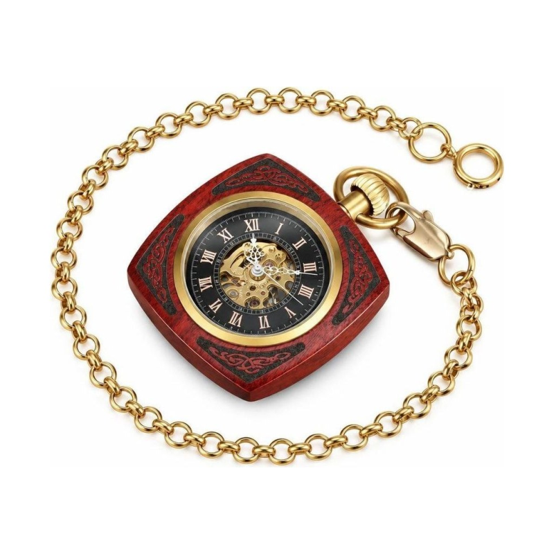 Automatische Skelett-Taschenuhr aus rotem Sandelholz