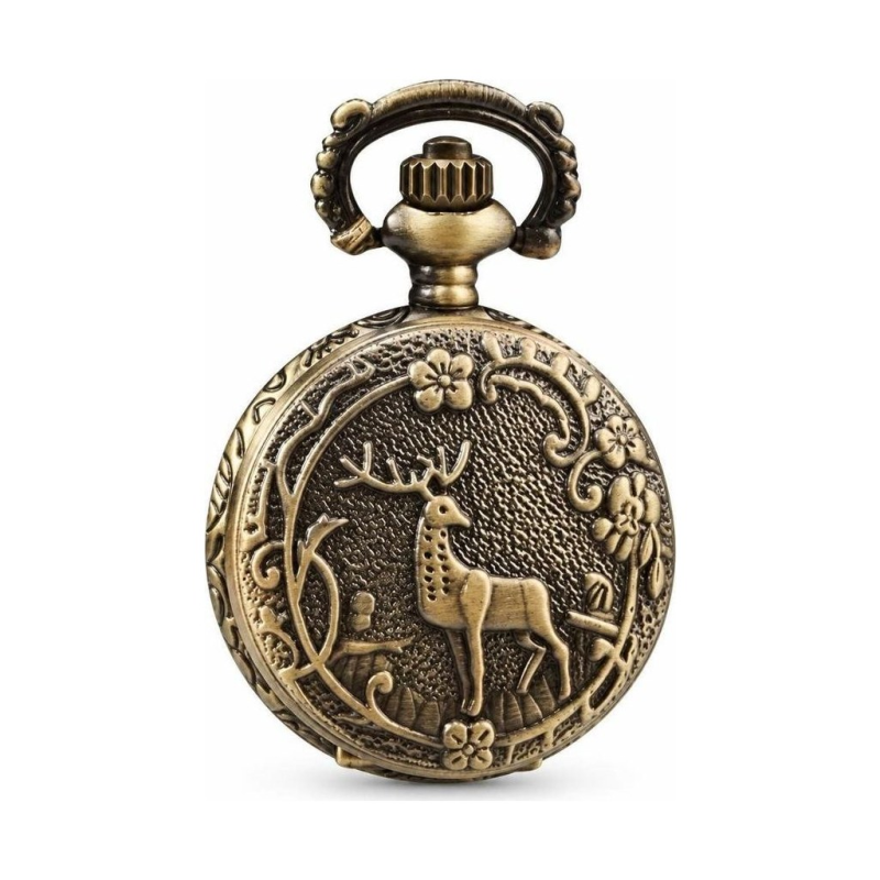 Bronze-Quarz-Taschenuhr mit Hirschmotiv