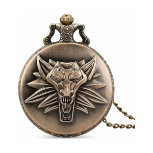 Bronze-Quarz-Taschenuhr mit Tierkopfrelief