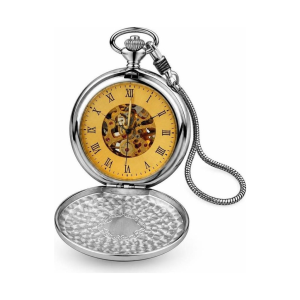 Doppelte mechanische Jägertaschenuhr aus Edelstahl