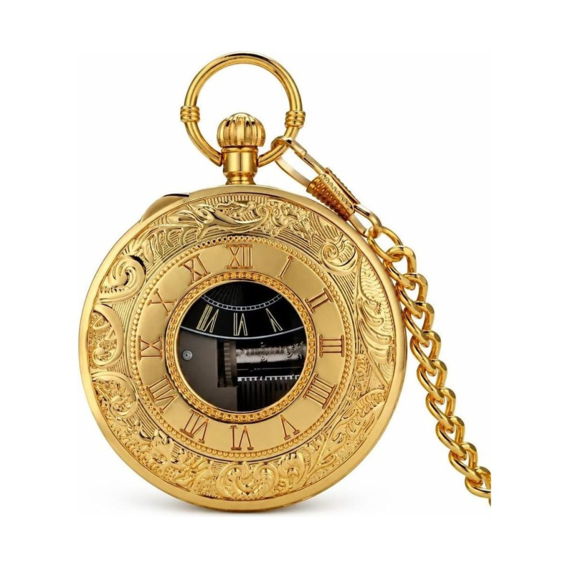 Goldene Musikuhr-Taschenuhr mit Quarzwerk