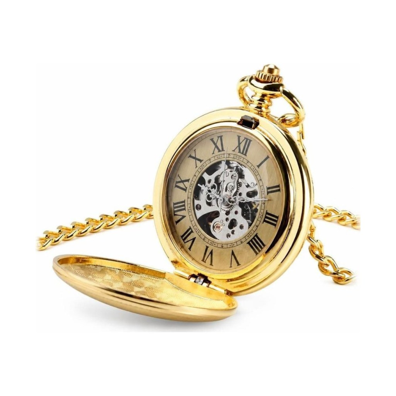 Goldfarbene automatische Taschenuhr mit sichtbarem Uhrwerk