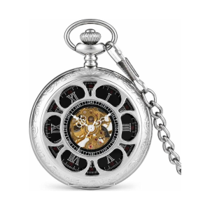 Mechanische Skelett-Taschenuhr mit Blumen