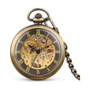 Mechanische Skelett-Taschenuhr mit Bronze-Finish