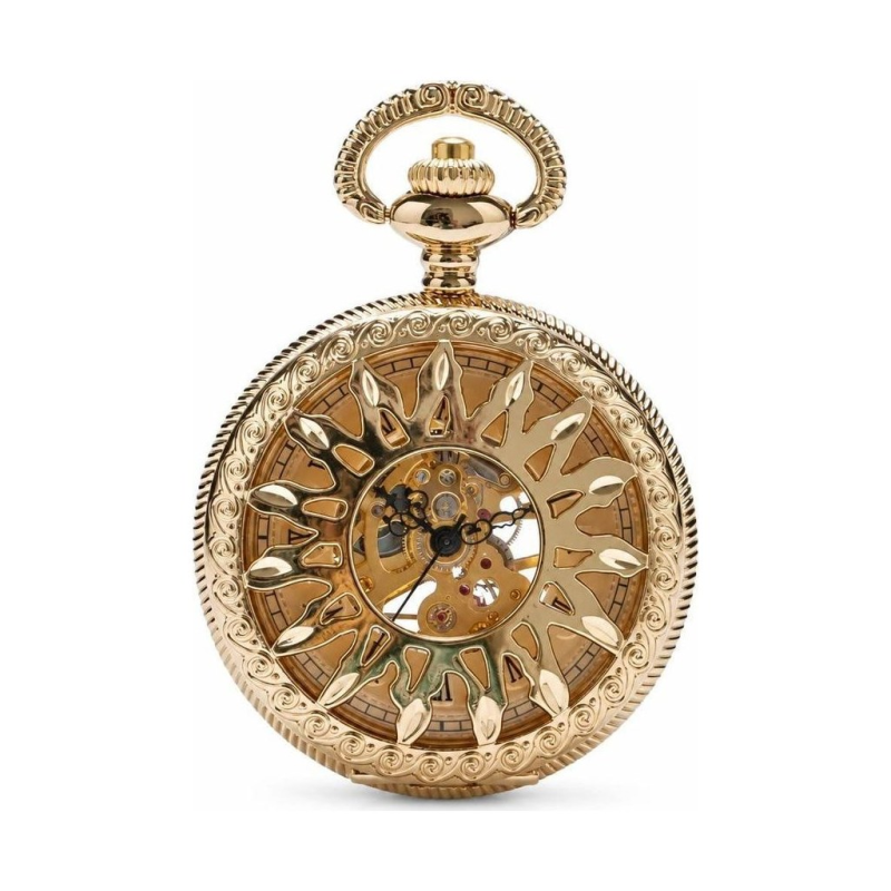Mechanische Skelett-Taschenuhr mit goldfarbenem Gehäuse