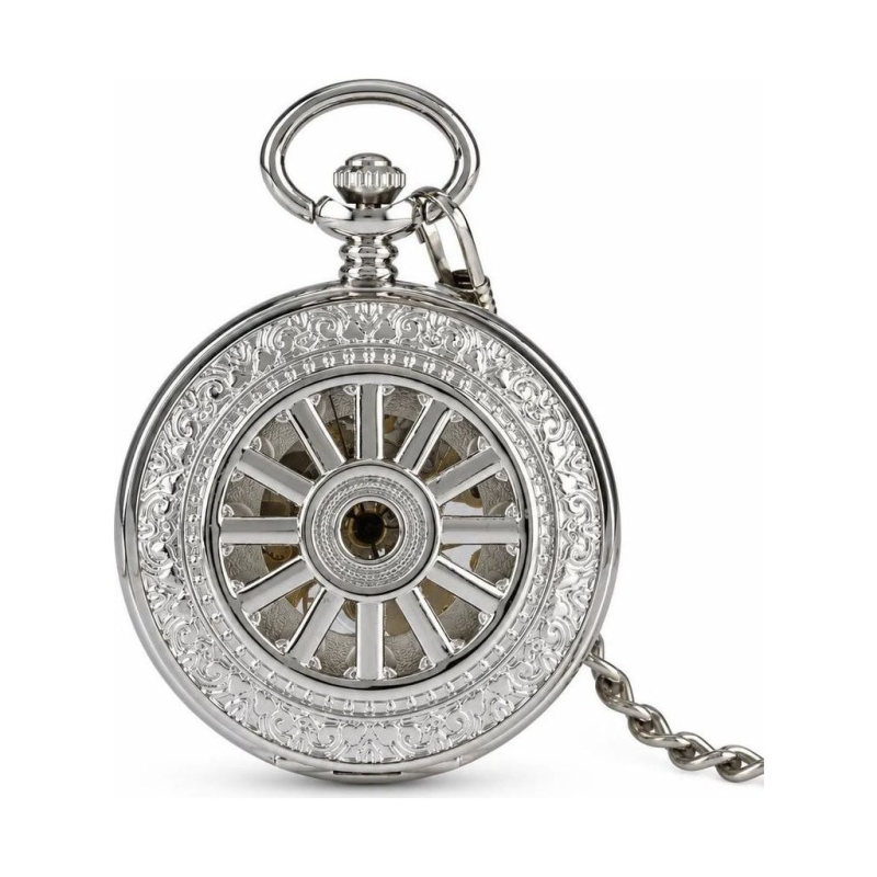 Mechanische Skelett-Taschenuhr mit Radmotiv — Goldfarben