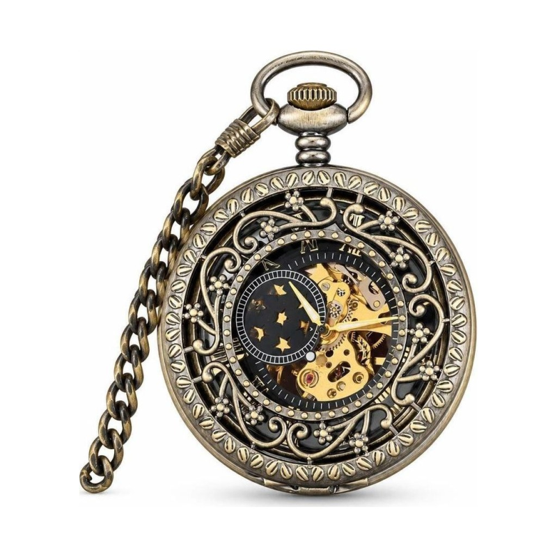 Mechanische Steampunk-Taschenuhr mit offenem Zifferblatt