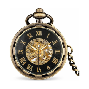 Mechanische Steampunk-Taschenuhr mit Skelettzifferblatt