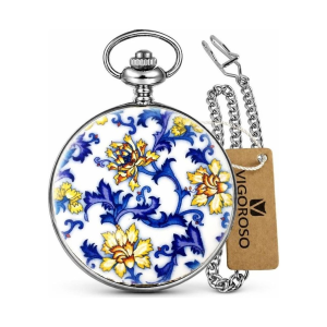 Mechanische Taschenuhr mit blau-weißem Dekor