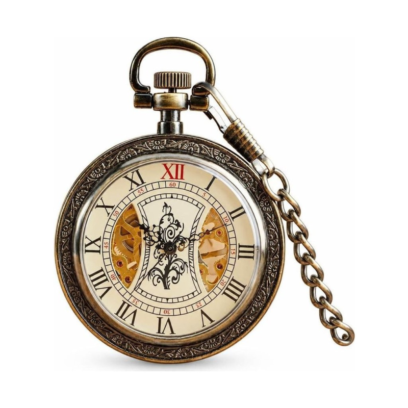 Mechanische Vintage-Taschenuhr mit Skelettzifferblatt