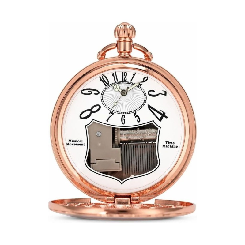 Musikalische Taschenuhr in Roségold mit Kette