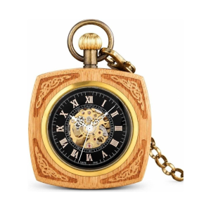 Quadratische automatische Taschenuhr in Holzoptik