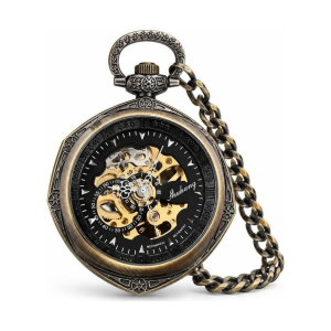 Quadratische Skelett-Taschenuhr mit Kette