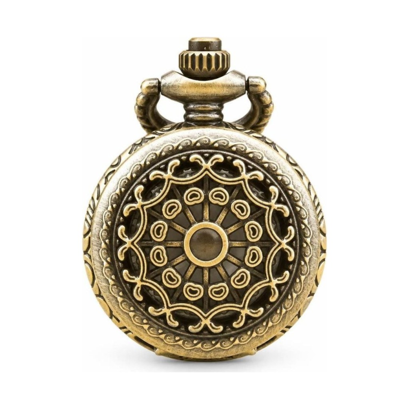 Quarz-Taschenuhr in Bronze mit durchbrochenem Deckel