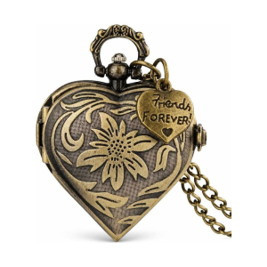 Quarz-Taschenuhr in Herzform mit Kette