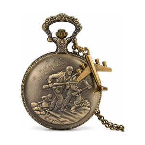 Quarz-Taschenuhr mit Kampfmotiv und Flugzeuganhänger