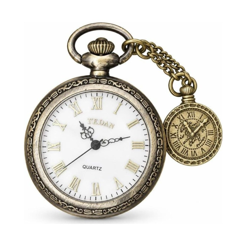 Quarz-Taschenuhr mit Kette und rundem Anhänger