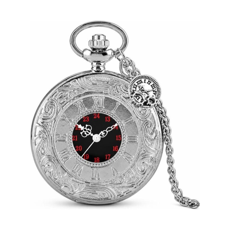 Quarz-Taschenuhr mit römischen Zahlen und Mini-Anhänger