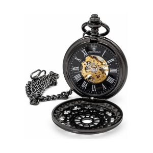 Schwarze Steampunk-Taschenuhr Double Hunter