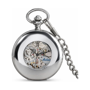 Silberfarbene automatische Taschenuhr mit römischen Ziffern