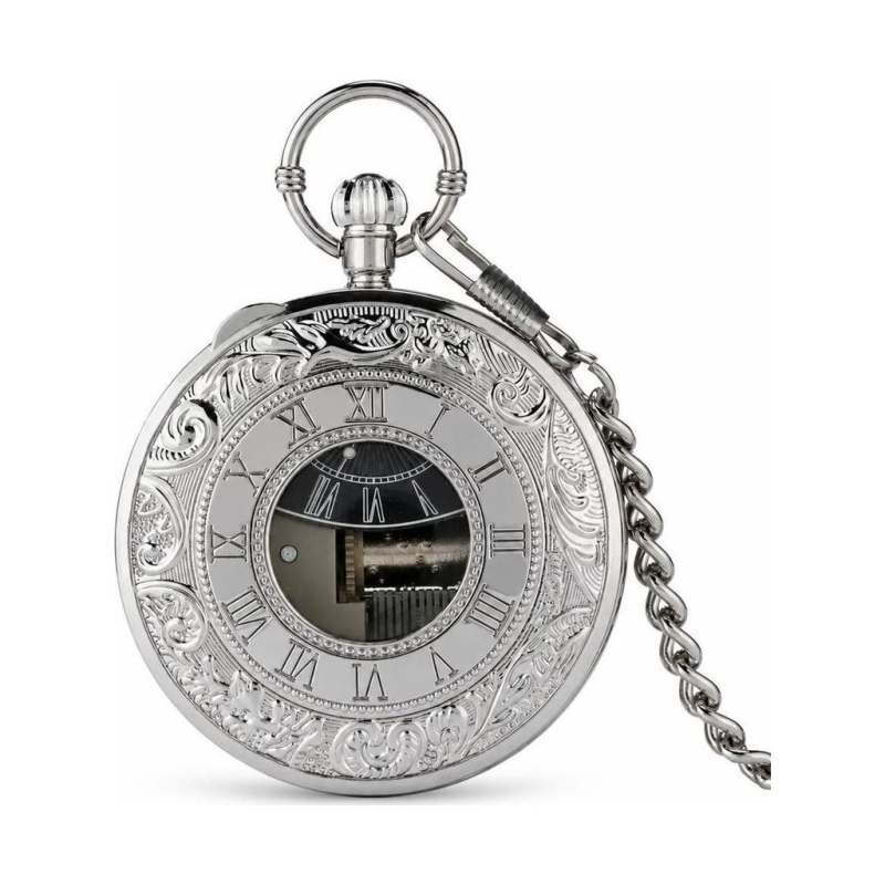 Silberfarbene Quarz-Taschenuhr mit Musik