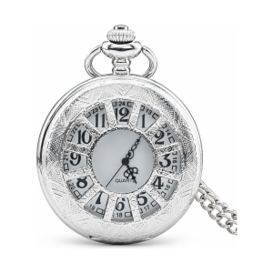 Silberfarbene Steampunk-Taschenuhr mit Quarzwerk