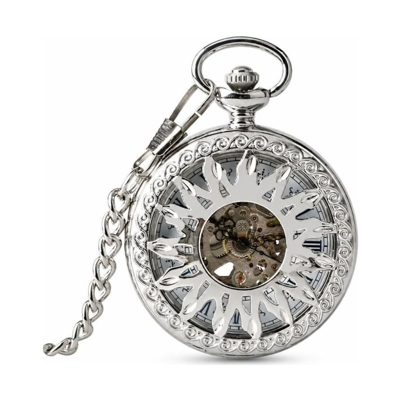 Skelett-Automatiktaschenuhr mit Sonnenmotiv
