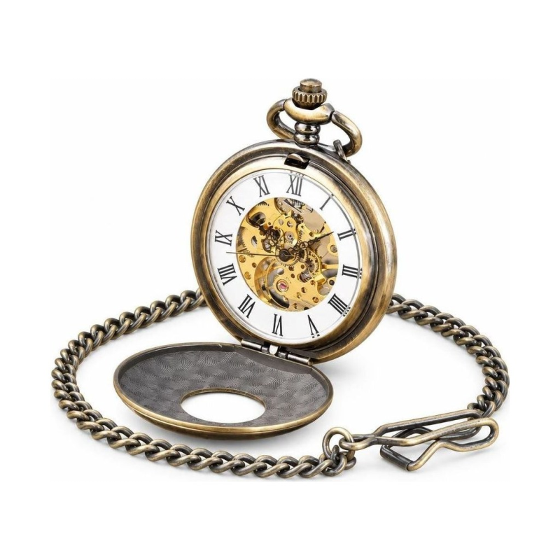 Skelett-Taschenuhr in Bronze mit Handaufzug