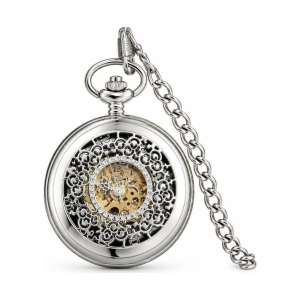 Skelett-Taschenuhr in Silber mit durchbrochenem Deckel