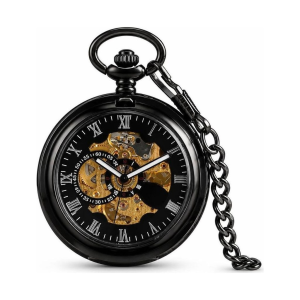 Steampunk-Halbjäger-Taschenuhr mit Skelettzifferblatt