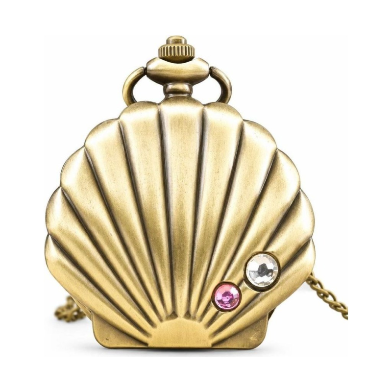 Steampunk-Taschenuhr aus Bronze mit Fächermuschel