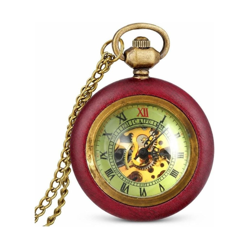 Steampunk-Taschenuhr aus Holz mit Handaufzug