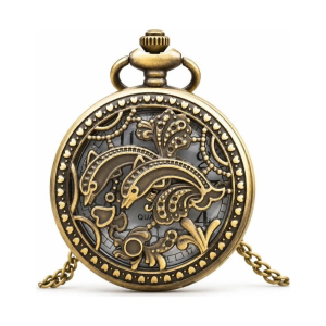 Steampunk-Taschenuhr mit Delphinen aus Messing