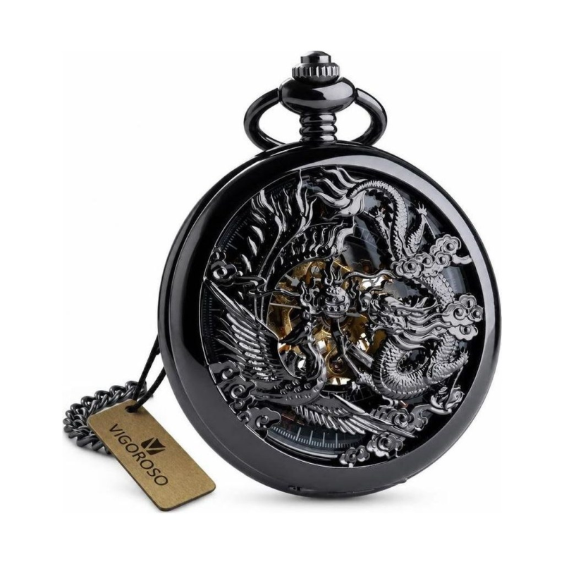 Steampunk-Taschenuhr mit Drachenmotiv und Phönix