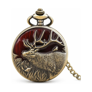 Steampunk-Taschenuhr mit Hirschrelief aus Messing