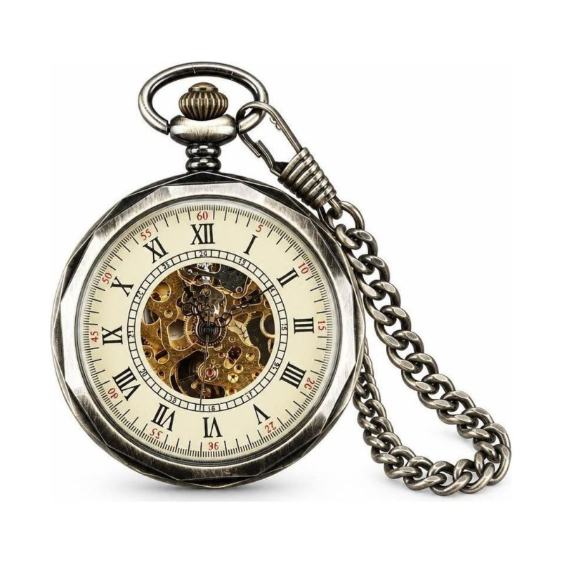 Steampunk-Taschenuhr mit offenem Zifferblatt und Kette