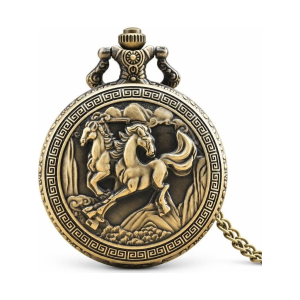 Steampunk-Taschenuhr mit Quarzwerk und Pferderelief