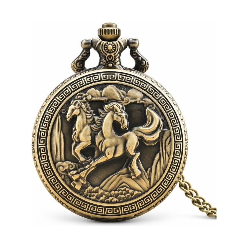 Steampunk-Taschenuhr mit Quarzwerk und Pferderelief