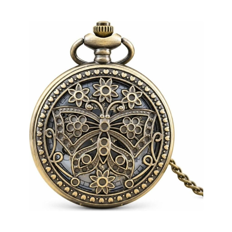 Steampunk-Taschenuhr mit Schmetterling und Quarzwerk