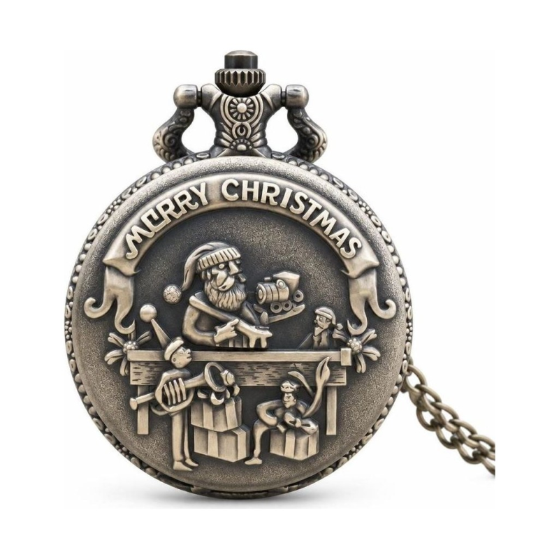 Steampunk-Taschenuhr mit Weihnachtsmann und Quarzwerk