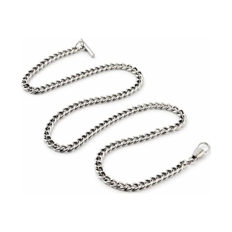 Taschenuhrkette aus Metall mit T-Bügel — Silberfarben